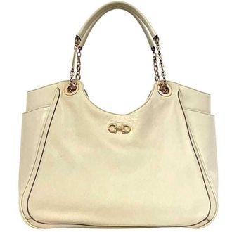 Ferragamo Gancini Cream White Leather Tote Bag (Pre-Owned)