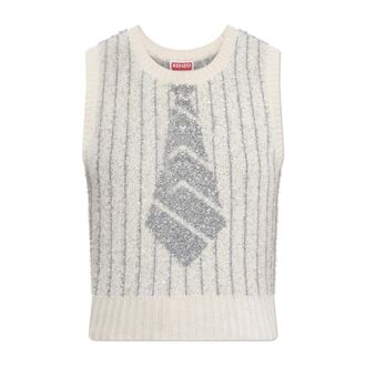 Kenzo Round-neck Knitwear, female, Beige, Size: S Turtleneck Vest with Lurex Thread