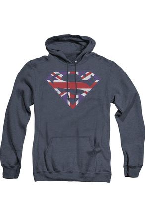 Gildan Superman Great Britian Shield Adult Heather Hoodie / Hooded Sweatshirt