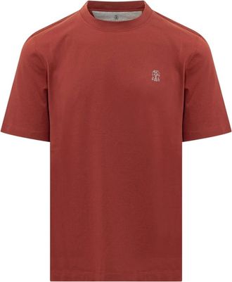 Brunello Cucinelli Tops, Heren, Bruin, M, Katoen, T-shirt met ronde hals