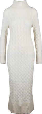 Eleventy Lange jurk met hoge hals - Dames - Kleedjes - Beige - XS - Kasjmier - Kleedjes