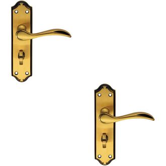 Loops 2x PAIR Curved Door Handle Lever on Bathroom Backplate 180 x 45mm Brushed Bronze