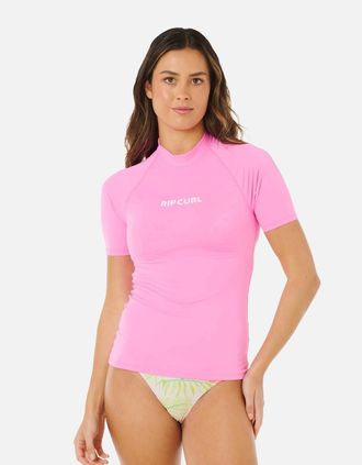 Rip Curl Womens Rip Curl Womens Molokai Solid UPF Short Sleeve Rash Vest - Pink - Size: 18/16