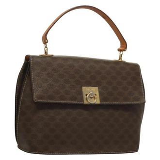 Celine Macadam Handbag Macadam With Leather Brown Canvas Handbag (Pre-Owned)