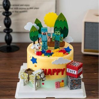 OEM Decoraci&oacute;n De Pastel De Minecraft, Gran Pastel Con Bandera