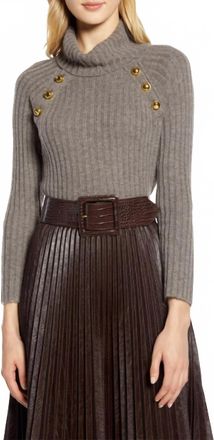 Halogen Atlantic X Pacific Button Detail Wool Blend Turtleneck Sweater In Taupe