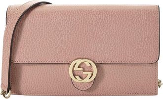 Gucci Pink Leather Interlocking Wallet On Chain Small (Authentic Pre-Loved)