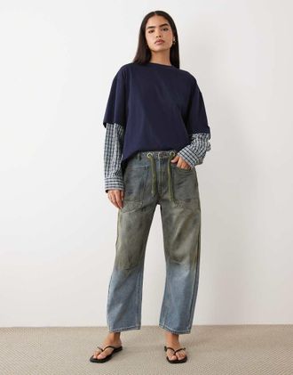 Lioness Rush Hour - Jeans dritti allacciati lavaggio blu vintage