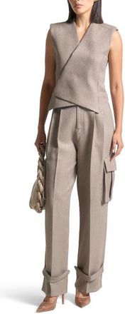 Mani&egrave;re De Voir Laurence Tailored Wrap Waistcoat in Taupe at Nordstrom, Size 2