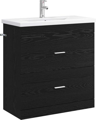vidaXL Juego De Muebles De Ba&ntilde;o Roble Negro 81 X 40 X 84,5 Cm Vidaxl