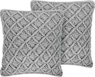 Beliani Conjunto De Cojines Decorativos Gris Algod&oacute;n Macram&eacute; 45 X 40 Cm Decoraci&oacute;n Estilo Boho Kizkalesi