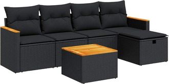 vidaXL Set De Sof&aacute;s De Jard&iacute;n 6 Piezas Y Cojines Rat&aacute;n Sint&eacute;tico Negro Vidaxl