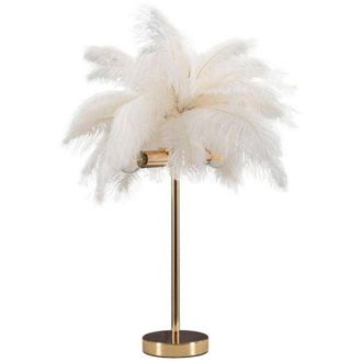 Dmora Dmora - Lámpara de mesa Bonifati, Luz de escritorio, Luz de oficina, Lámpara de trabajo, Blanco y Oro, 40x40 h55 cm