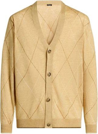 Kiton Pure Linen Cardigan - Heren - Vesten - Geel - L - Linnen - Truien & Vesten