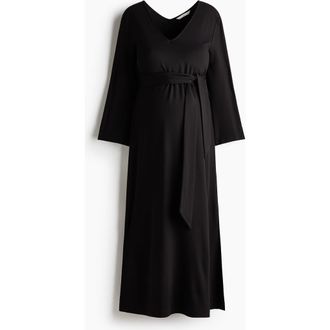 H&M Mama Tie-belt Jersey Dress in Black at Nordstrom, Size Xx-Large