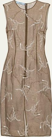 Prada Floral-Embroidered Beaded Organza Dress