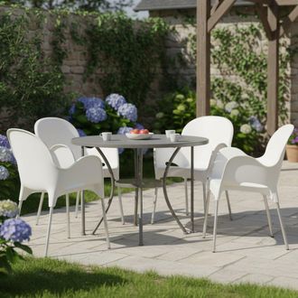 Dmora Silla De Exterior Raimund, 4 Unidades, Apilable, Fabricado En Italia, Con Reposabrazos, Blanco