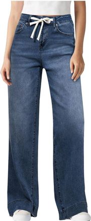 Generic Jeans for Women UK Wide Leg Jeans for Women UK High Waisted Pull On Baggy Stretch Pants Comfy Straight Leg Trousers Denim Jeggings with Pockets,Navy,M