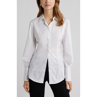 Open Edit Seam Detail Split Back Stretch Cotton Poplin Shirt in White at Nordstrom, Size Xx-Small
