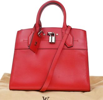 Louis Vuitton City Steamer Handbag Leather Red Leather Handbag (Pre-Owned)