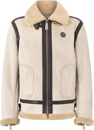Philipp Plein Faux Shearling Biker Jacket - Heren - Winterjassen - Beige - XL - Jassen