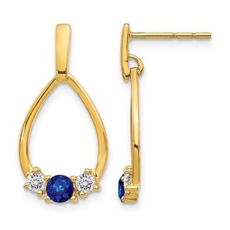 Diamond2Deal 14k Yellow Gold 1/3 Ct Lab Grown Diamond and Created Sapphire Dangle Teardrop Earrings