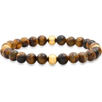 Steeltime Mens Stainless Steel & Tigers Eye Bead Bracelet in Brown/gold at Nordstrom Rack