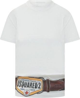 Dsquared2 White Graphic Logo Crew Neck T-Shirt