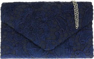 Girly HandBags Womens Satin Lace Clutch Bag Envelope Evening Bag Purse Floral Wedding Handbag Navy