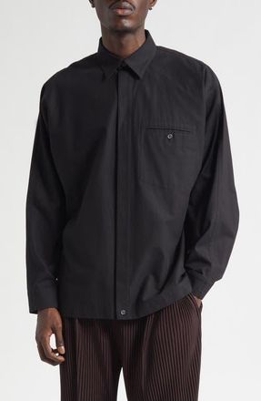 Homme Pliss&eacute; Issey Miyake Streamlined Cotton Button-Up Shirt in Black at Nordstrom, Size 3