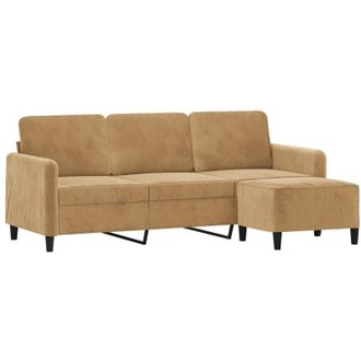 vidaXL Vidaxl - Sof&aacute; De 3 Plazas Con Taburete De Terciopelo Marr&oacute;n 180 Cm