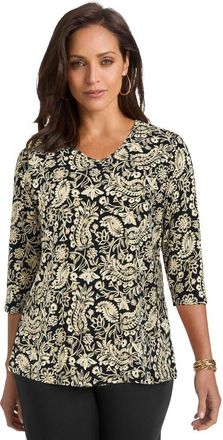 Jessica London Stretch Cotton V-Neck Tee in Black Bold Paisley at Nordstrom, Size 16