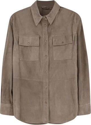 Brunello Cucinelli Suede Safari Shirt - Dames - Overhemden - Bruin - XS - Su&egrave;de - Overhemden