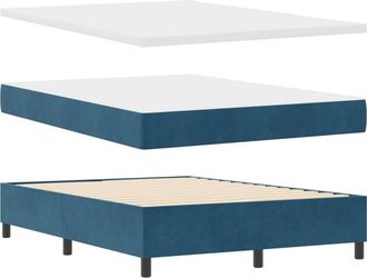 vidaXL Box Spring Bed with Mattress Dark blue 140 x 200 cm Velvet vidaXL