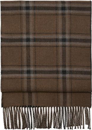 Mango Check Fringe Scarf in Khaki Green at Nordstrom