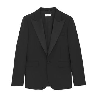 Saint Laurent Blazers, male, Black, Size: L Black Smoking Jacket Elegant Essential