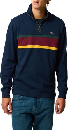 Rodd & Gunn Chesterfield Chest Stripe Quarter Zip Long Sleeve Polo in Eclipse at Nordstrom, Size Xxx-Large