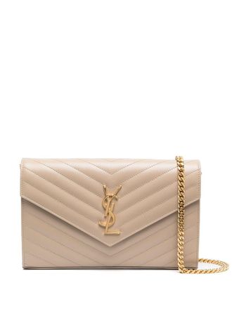 Saint Laurent Cassandre portemonnee met ketting - Beige