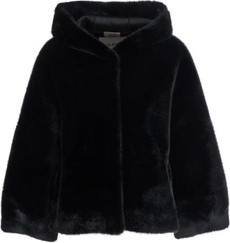 VALENTINI 1972 Black Jacket With Fixed Hood In Faux Fur Woman