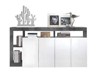 Vente-Unique 4 - Door & 4 - Compartment Buffet - Glossy White & Concrete in Grey