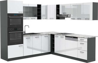 Vicco Cocina Esquinera R-line, Blanco Alto Brillo/antracita, 247 X 237 Cm, Et M&aacute;rmol, Vicco