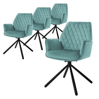 ML Design Ml-design - 4x Sillas De Comedor Con Respaldo Y Reposabrazos Salvia Mostaza Tapizado Con Funda De Terciopelo Patas De Metal Sill&oacute;n Giratorio Dise&ntilde;o Er