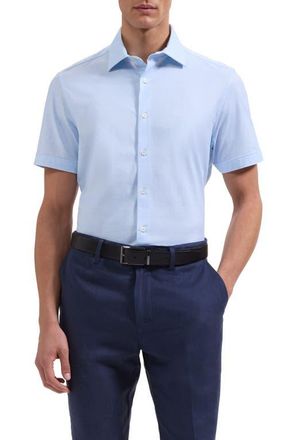 Bugatchi Miles OoohCotton Space Dye Short Sleeve Button-Up Shirt in Ice at Nordstrom, Size Xxx-Large