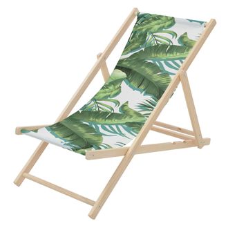 ECD Germany Ecd Germany Silla De Playa De Madera Con Dise&ntilde;o Tropical Verde-blanca Tumbona Plegable Con Respaldo Ajustable En 3 Posiciones De Reclinaci&oacute;n Asiento D