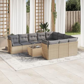 vidaXL Set De Sof&aacute;s De Jard&iacute;n 11pzas Con Cojines Rat&aacute;n Sint&eacute;tico Beige Vidaxl