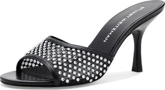 Stuart Weitzman Bareitall Shine Slides Womens Sandals Black : 9.5 M, Synthetic