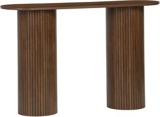 Sweeek Consola escandinava ovalada efecto madera acanalada, 120cm, nogal