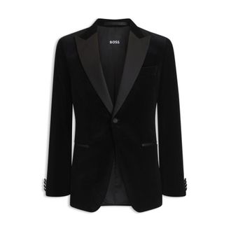 BOSS Slim-fit tuxedo jacket in cotton velvet