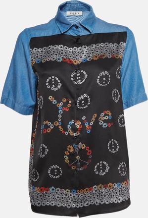 Sandro Multicolor Printed Chambray Short Sleeve Top