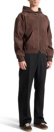 Mani&egrave;re De Voir Cropped Suede Hoodie in Brown at Nordstrom, Size Small